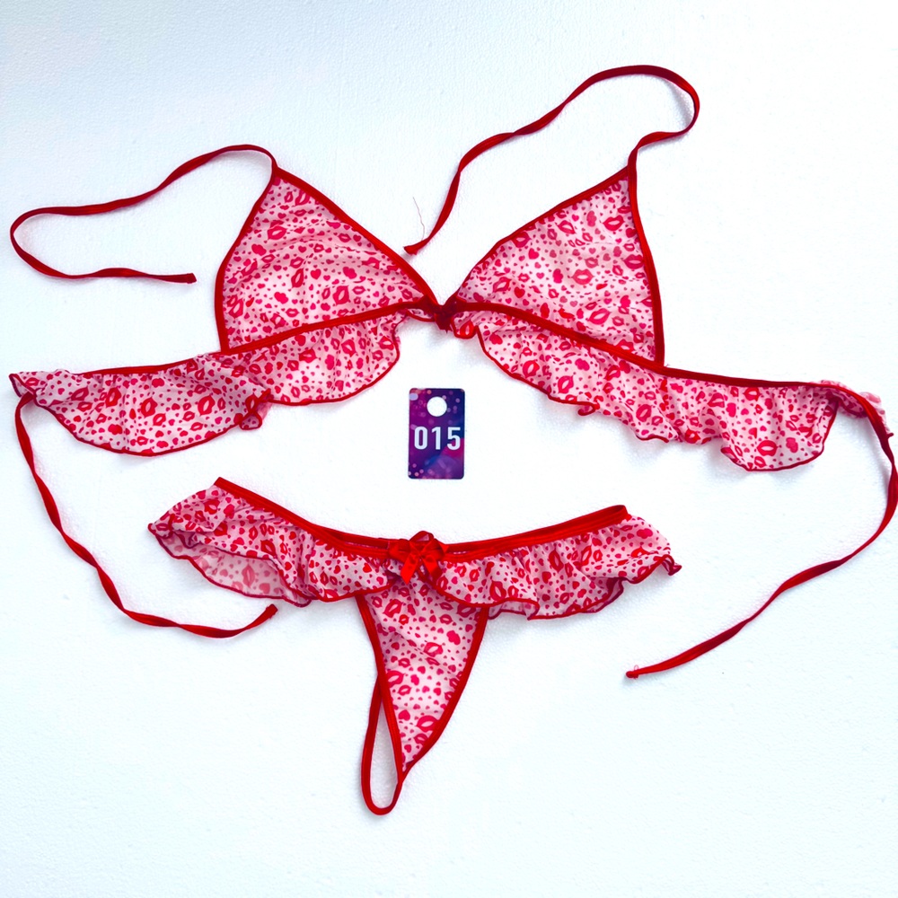 Holiday Red White Pink Lingerie Bikini NWT